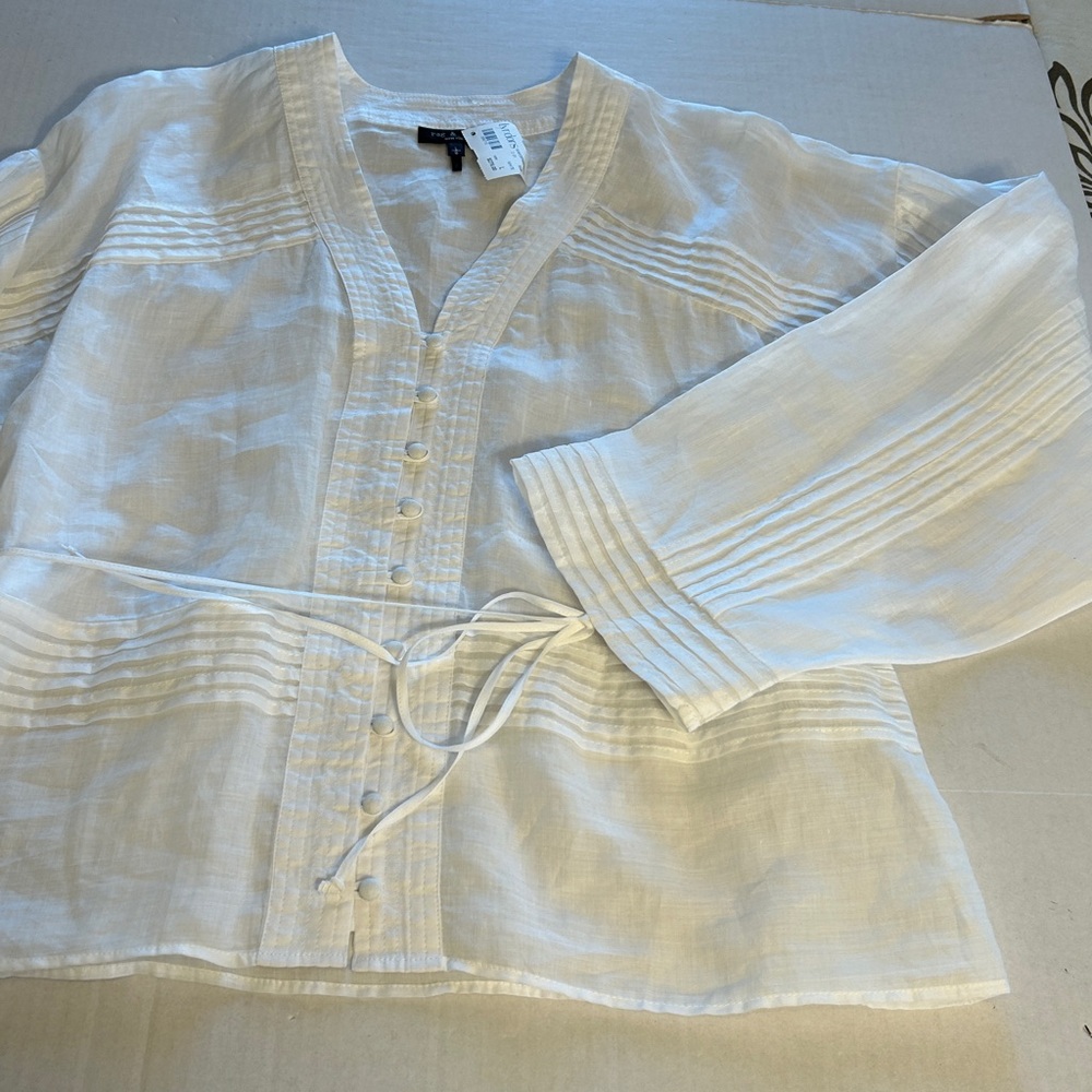 NWT Rag & Bone Viviana V-Neck Button Front Ramie White Blouse Sz L - Picture 7 of 15